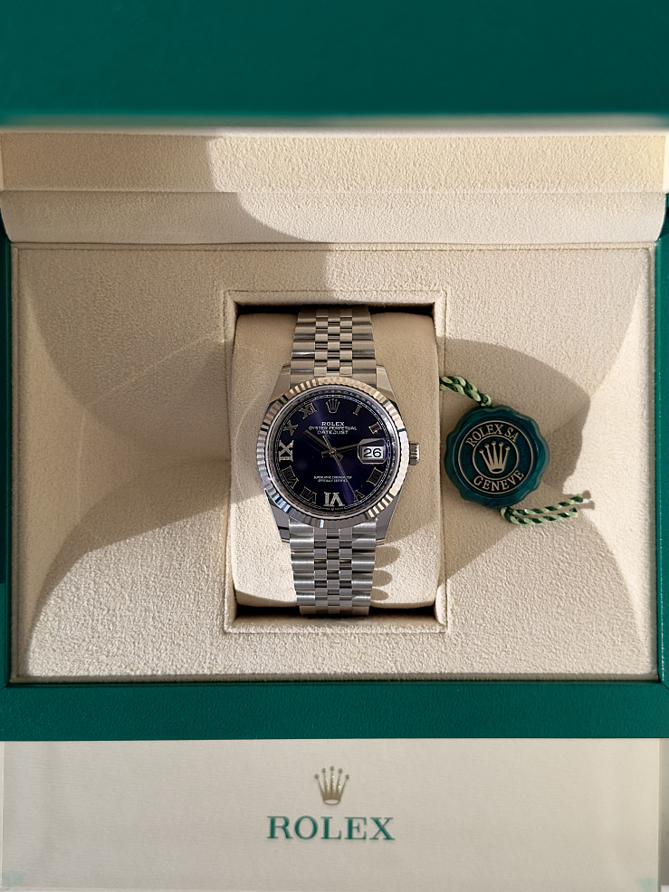 Datejust 36mm Steel & White Gold Purple Dial Diamonds Jubilee Bracelet