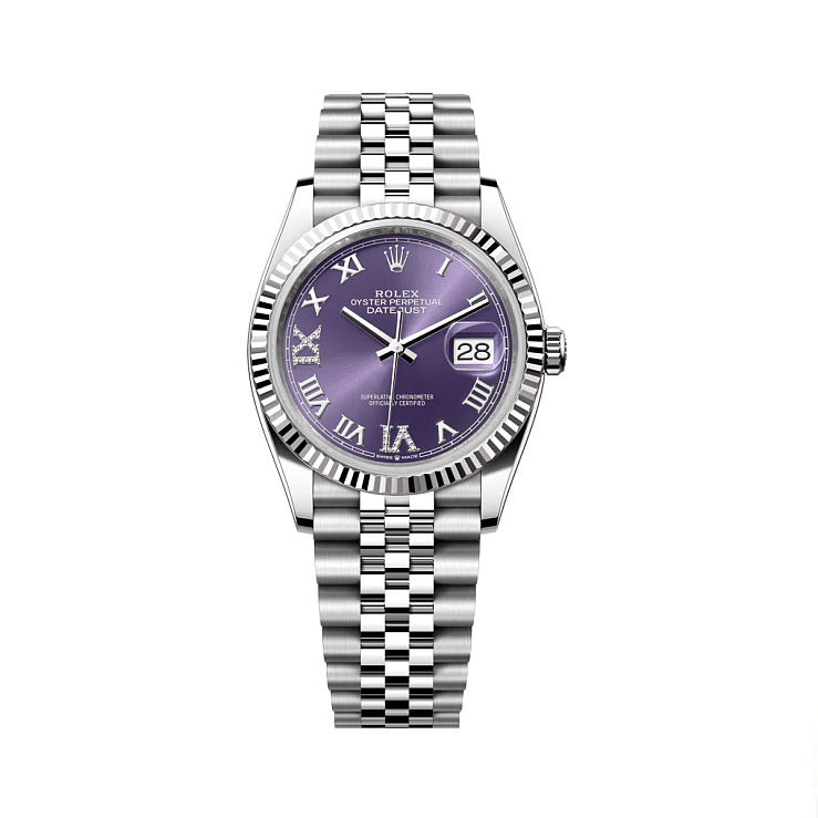 Datejust 36mm Steel & White Gold Purple Dial Diamonds Jubilee Bracelet