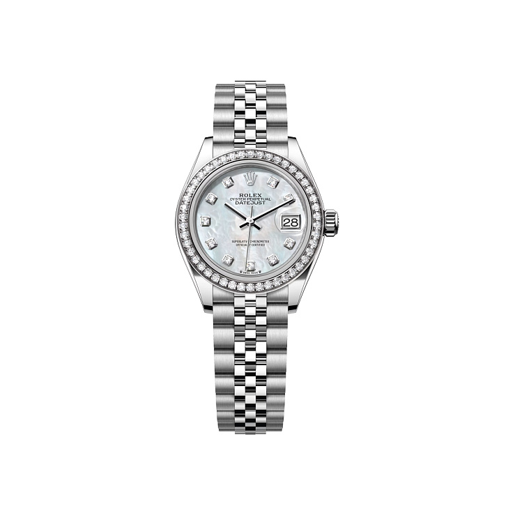Lady-Datejust 28mm Steel & White Gold mother of pearl Diamond Dial Diamond Bezel