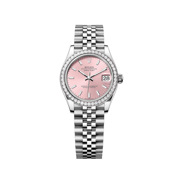 Datejust 31mm Steel & White gold Pink Index Dial Diamond Bezel Jubilee