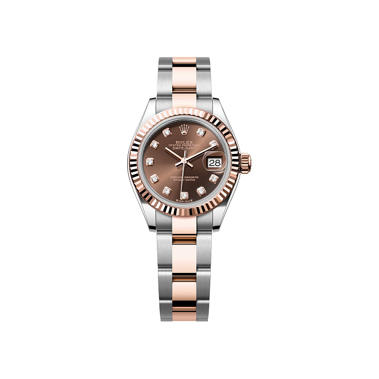 Lady-Datejust 28mm Steel & Rose Gold Chocolate Diamonds Dial Oyster Bracelet