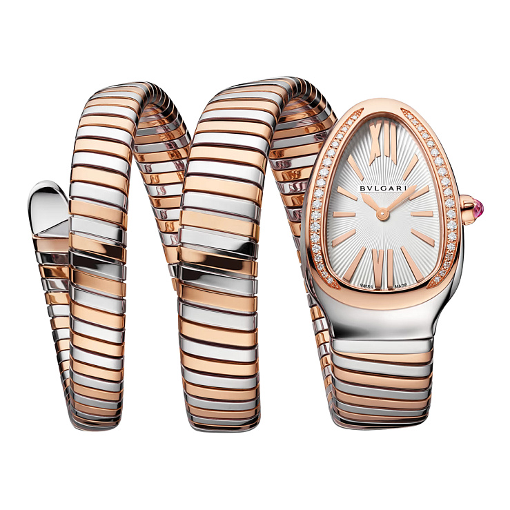 Serpenti Tubogas 35mm Double Spiral Steel & Rose Gold Diamonds