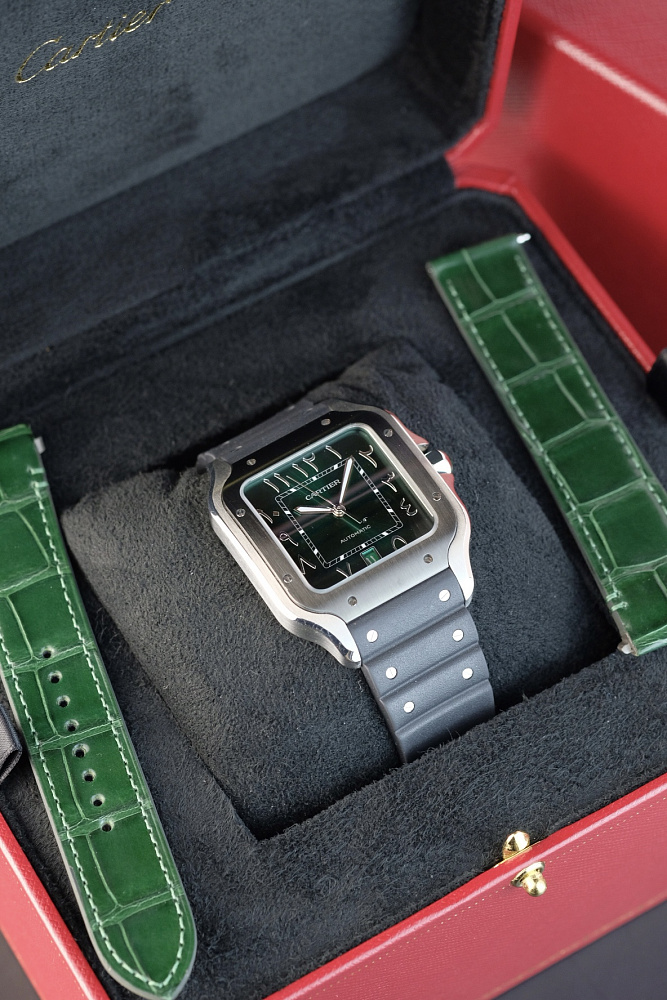 Santos De Cartier Large Green Arabic Dial Steel