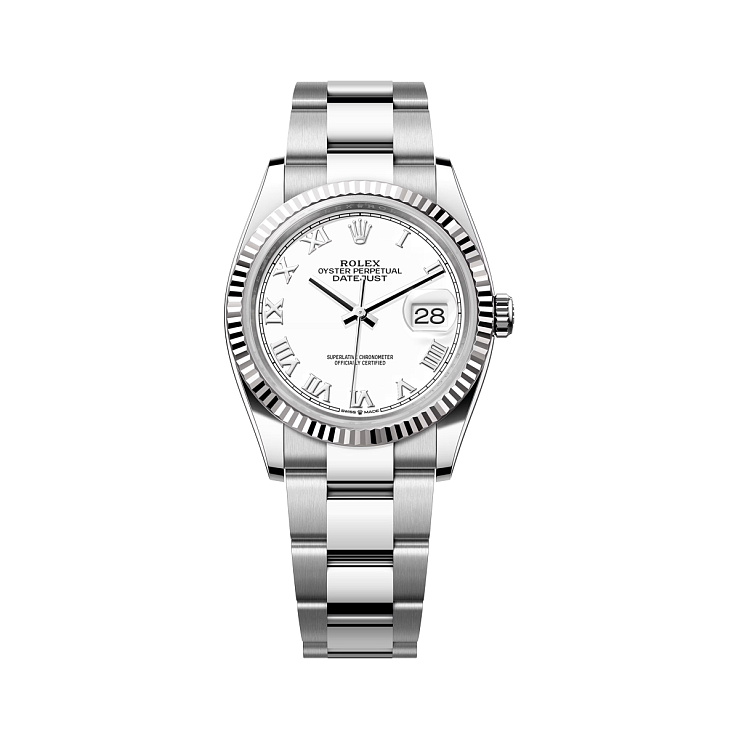 Datejust 36mm Steel & White Gold White Roman Dial Oyster bracelet