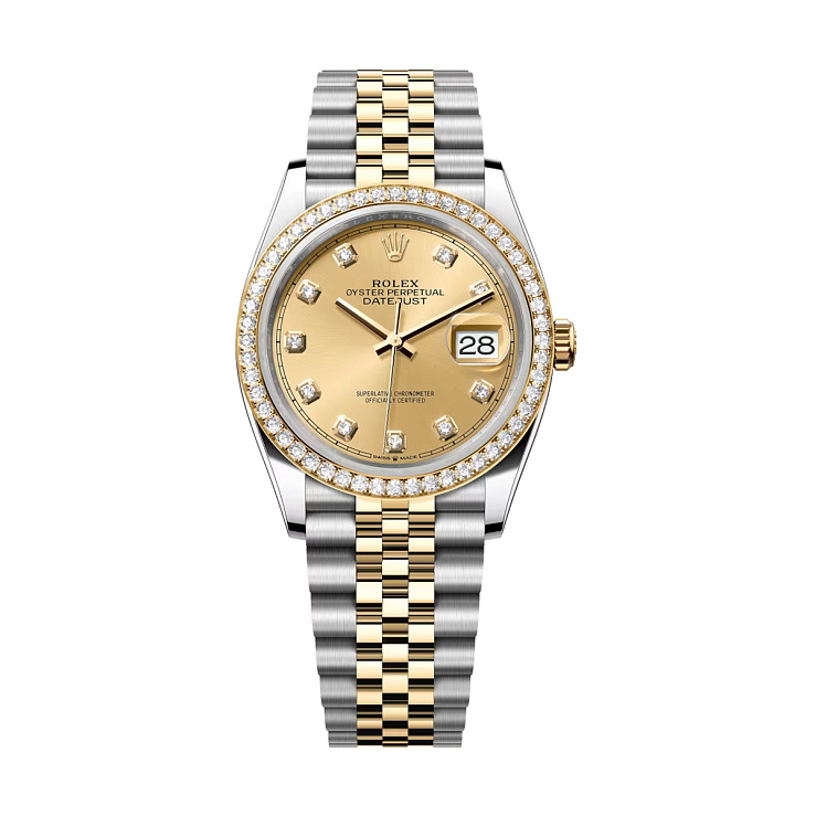Datejust 36mm Steel & Yellow Gold Champagne Diamond Dial Diamond Bezel jubilee