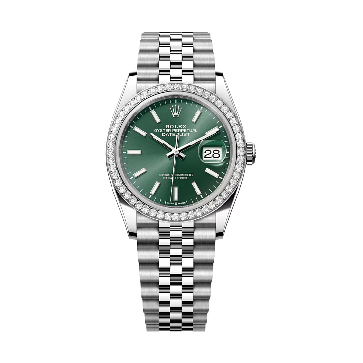 Datejust 36mm Steel & White gold Mint Green Dial Diamond bezel Jubilee