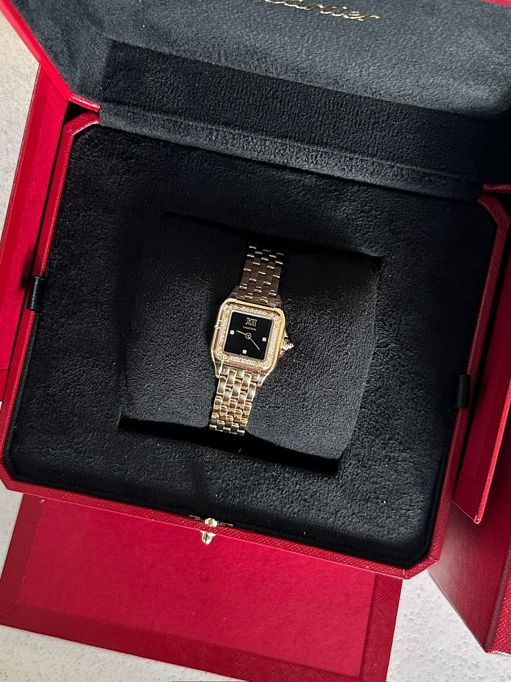 PANTHÈRE small yellow gold Black Diamond Dial Diamond Bezel