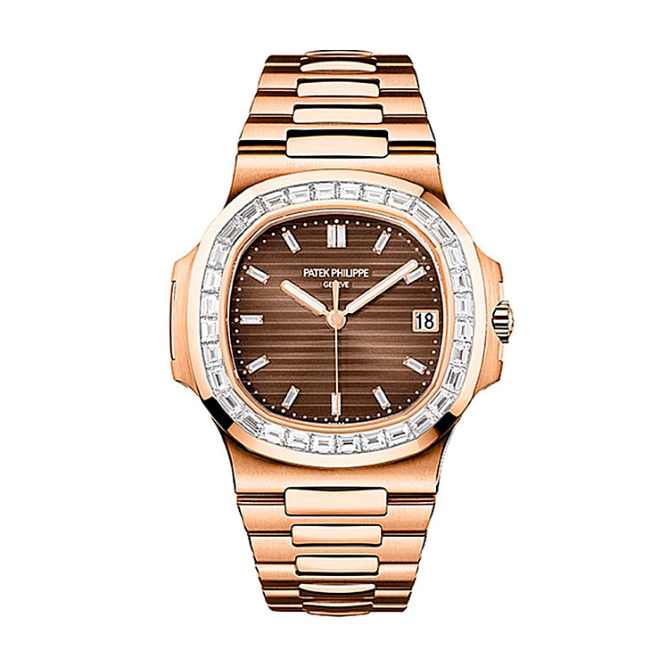 CUSTOM Nautilus Rose Gold Brown Diamonds Dial 40mm Diamonds Bezel
