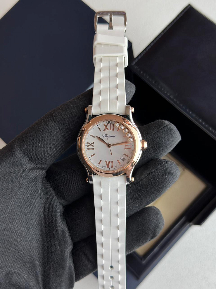 Happy Sport 36mm Steel & Rose Gold 5 diamonds