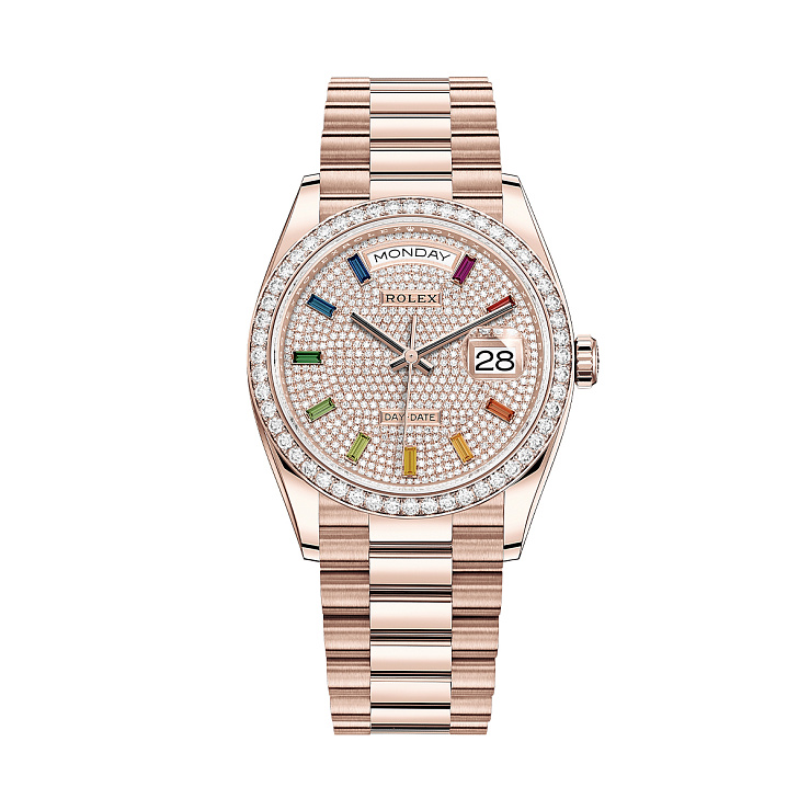 Day-Date 36 mm Everose Gold Rainbow Dial Diamond Bezel