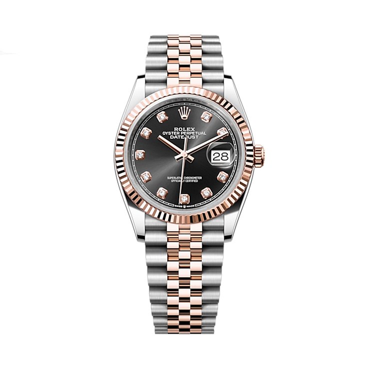 Datejust 36mm Steel & Rose Gold Black Diamond Dial Jubilee Bracelet