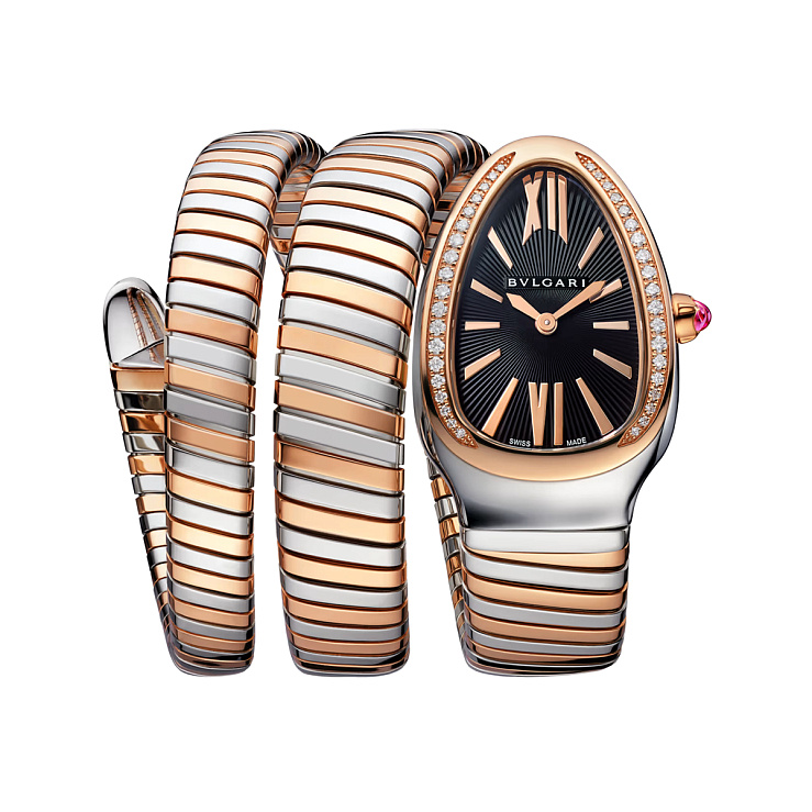 Serpenti Tubogas 35mm Double Spiral Steel & Rose Gold Diamonds