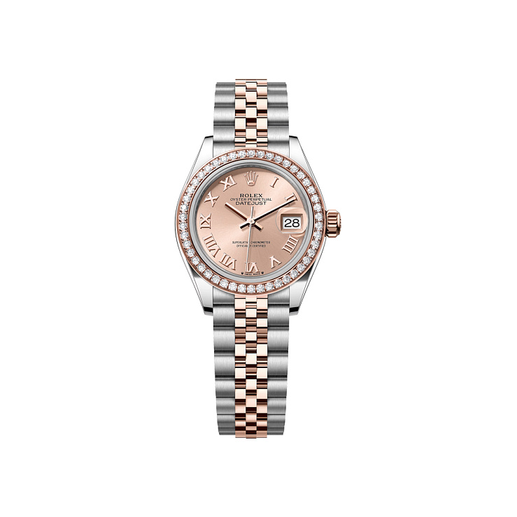 Lady-Datejust 28mm Steel & Rose Gold Sundust Roman Dial Diamond Bezel Jubilee