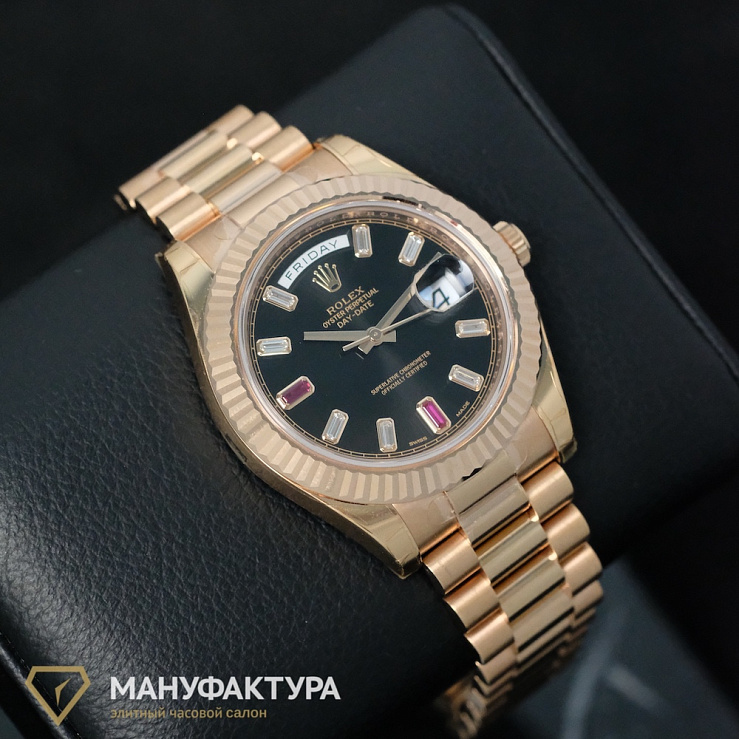 Day Date 41mm Black Diamond Ruby Dial