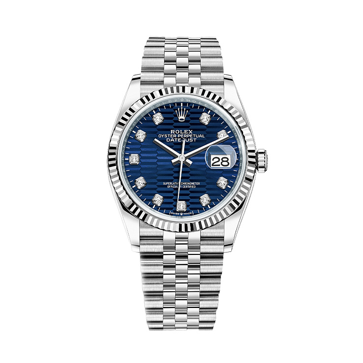 Datejust 36mm Steel & White Gold Blue Fluted Motif And Dimonds Dial