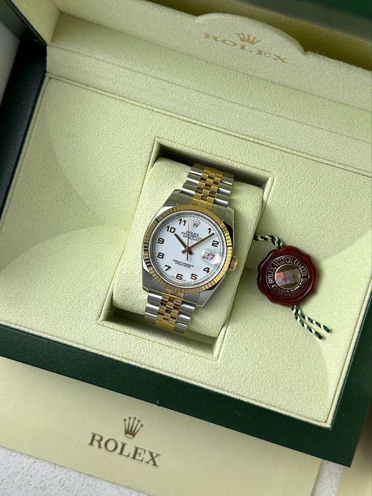 Datejust 36mm Steel & Yellow Gold White Arabic Dial Roulette Date