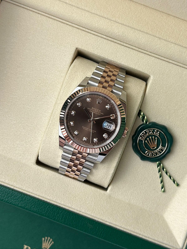 Datejust 41mm Steel & Rose Gold Chocolate Diamond Dial Jubilee Bracelet