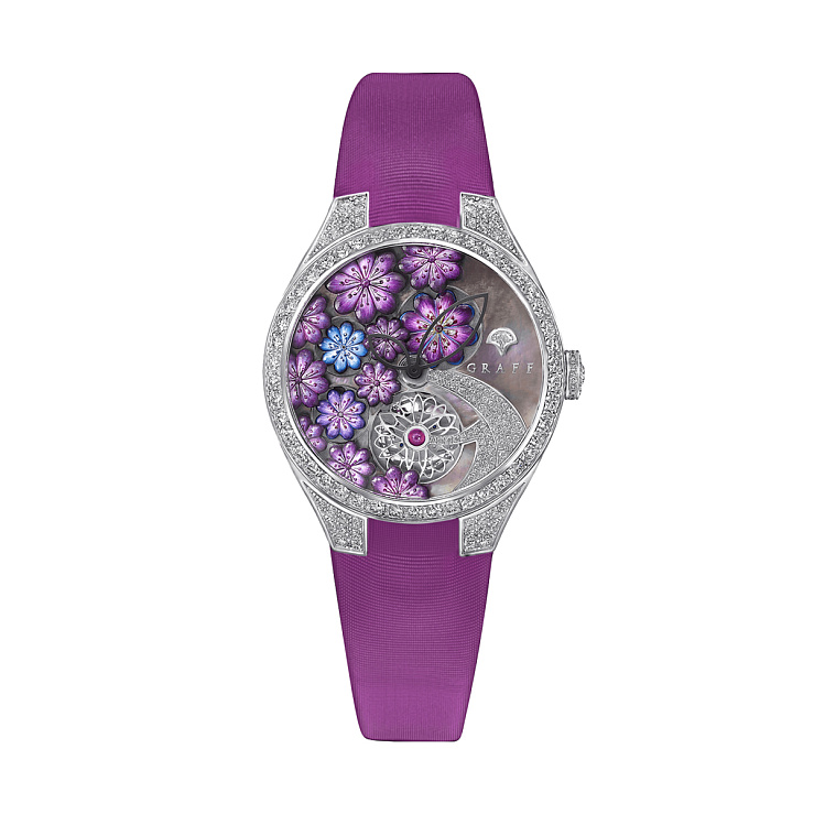 MasterGraff Technical Floral Automatic White Gold Mop Dial Purple