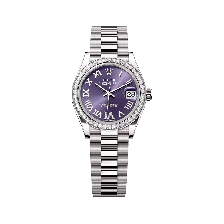 Datejust 31 White Gold Purple Roman Vi Diamond dial Diamond bezel