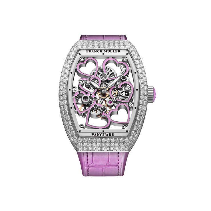 Vanguard Lady Heart Skeleton Violet Color Factory diamonds Steel 35mm