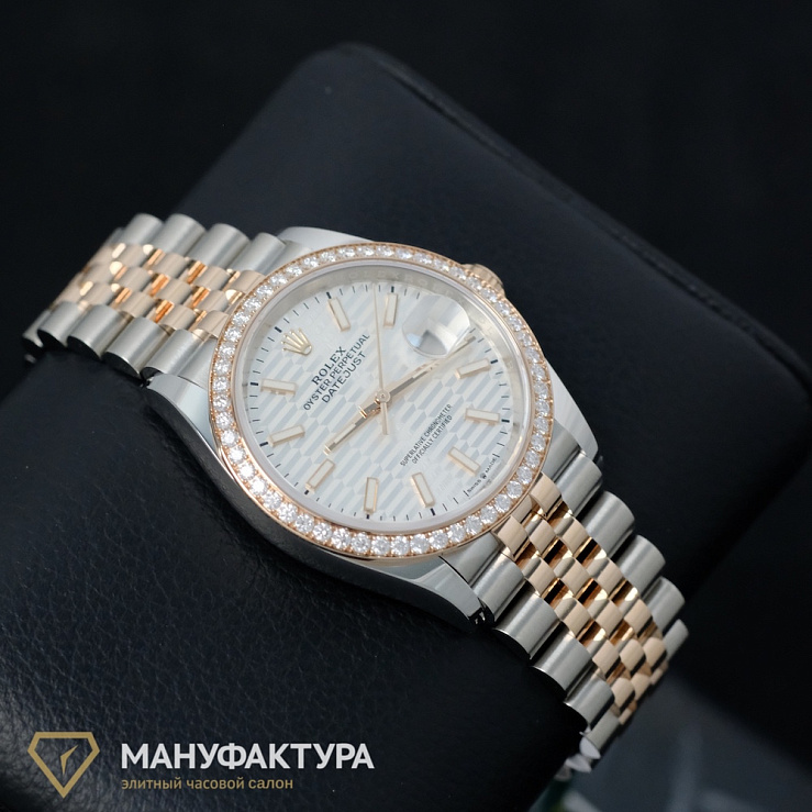 Datejust 36 Rose Gold/Steel Silver Fluted Motif Dial Diamond Bezel Jubilee Bracelet