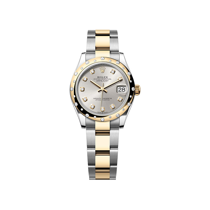 Datejust 31mm Steel & Yellow Gold Silver Diamond Dial Domed Diamond Bezel Oyster Bracelet
