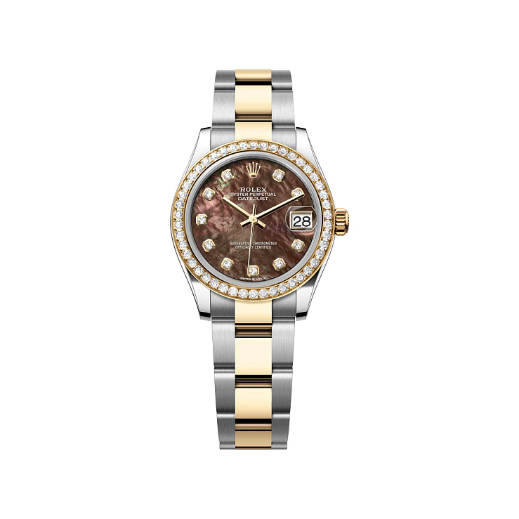 Datejust 31mm Steel & Yellow Gold Dark MoP Diamond Dial Diamond Bezel Oyster Bracelet