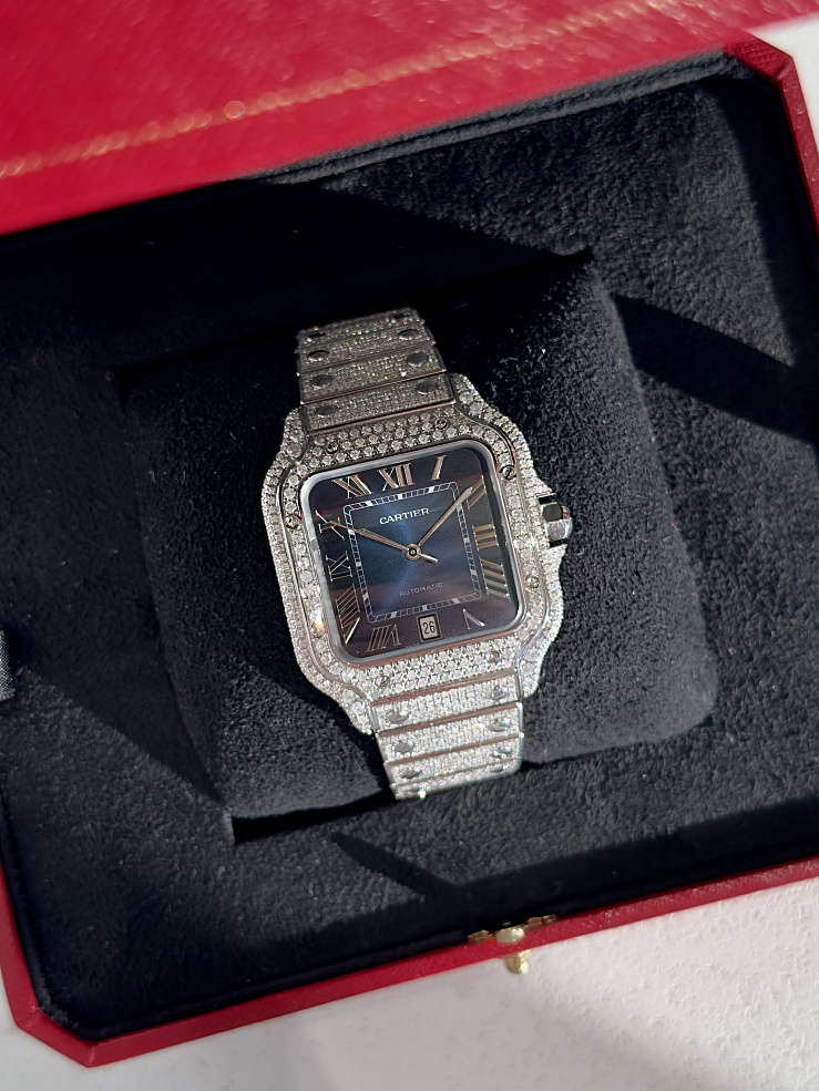 Santos Custom Diamond Set Blue Dial