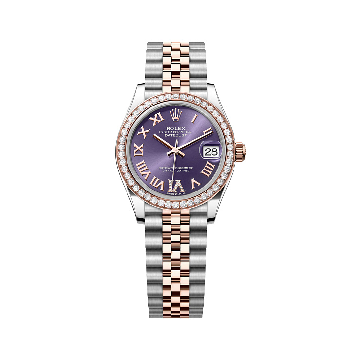 Datejust 31mm Steel & Rose Gold Diamond bezel Purple Roman VI Diamond Dial Jubilee