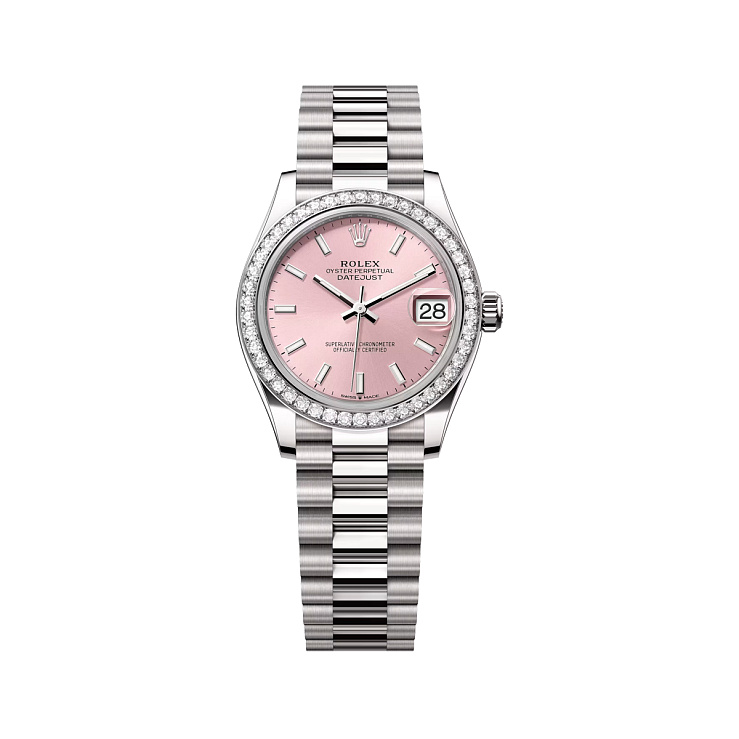 Datejust 31 White Gold Pink dial Diamond bezel