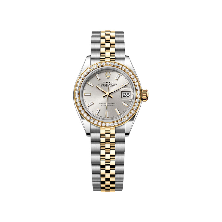 Lady-Datejust 28mm Steel & Yellow Gold Silver Dial Diamond Bezel Jubilee
