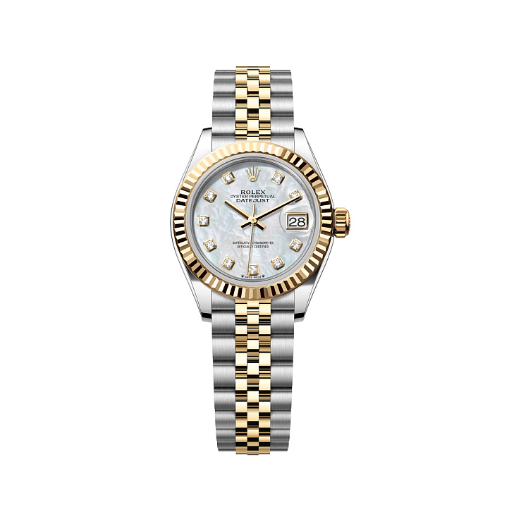 Lady-Datejust 28mm Steel & Yellow Gold Mother of Pearl Diamond Dial Jubilee