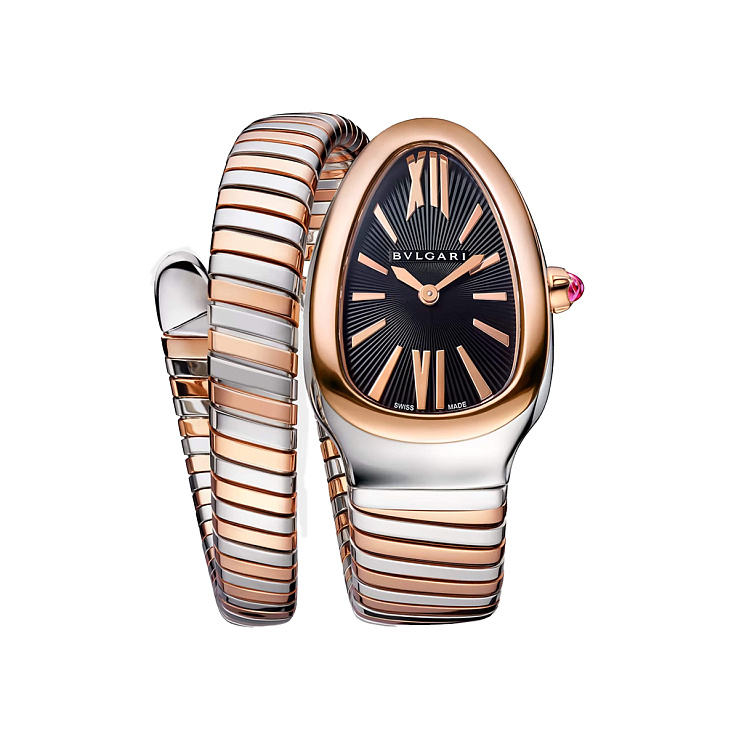 Serpenti Tubogas 35mm Steel & Rose Gold Single-Spiral Black dial