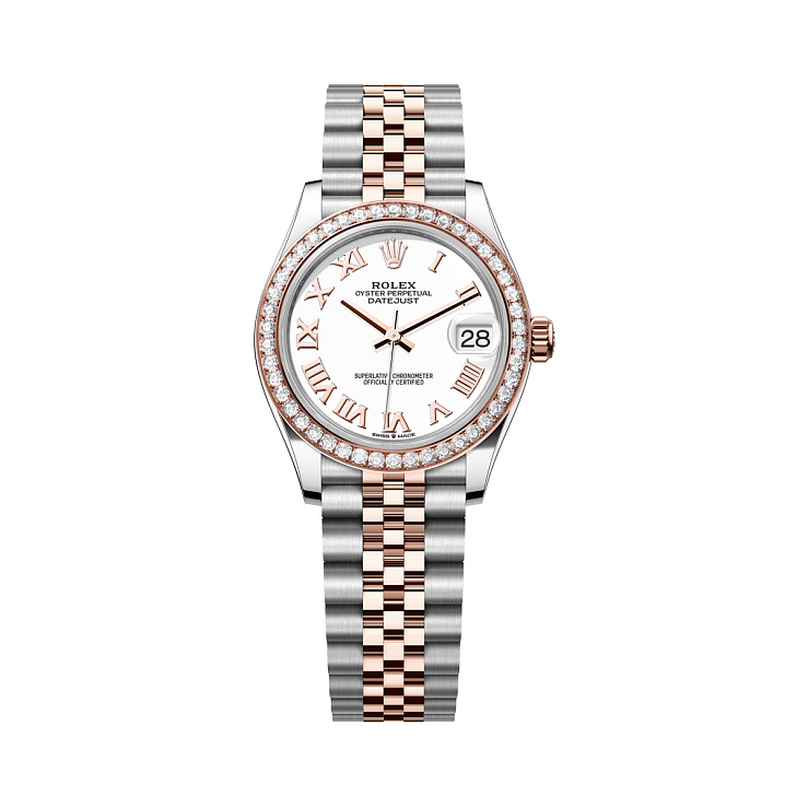 Datejust 31mm Steel & Rose Gold Diamond bezel White Roman Dial Jubilee