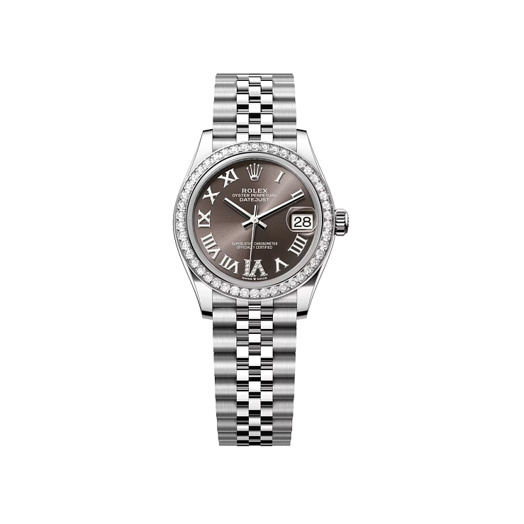 Datejust 31mm Steel & White gold Dark Grey VI Diamond Roman Dial Diamond Bezel Jubilee