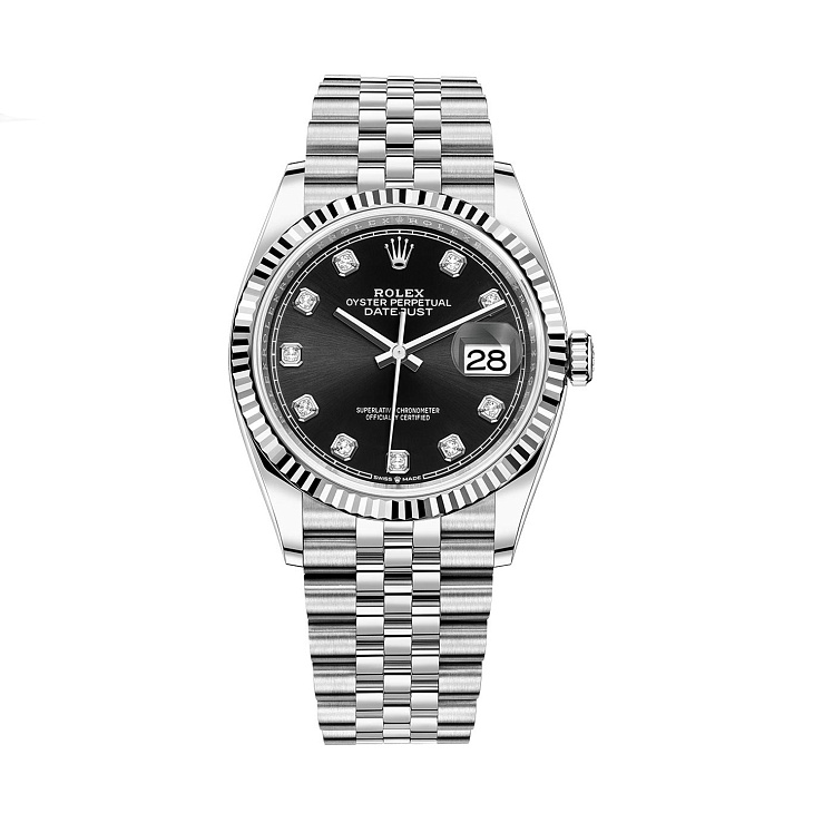Datejust 36mm Steel & White Gold Black Dial Diamonds