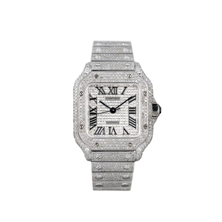 Santos De Cartier Medium Custom Iced Out 35mm