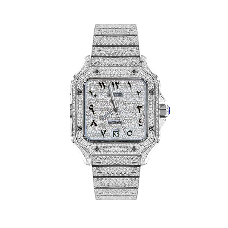 Santos Large Custom Diamond Set Full Pave Arabic Dial