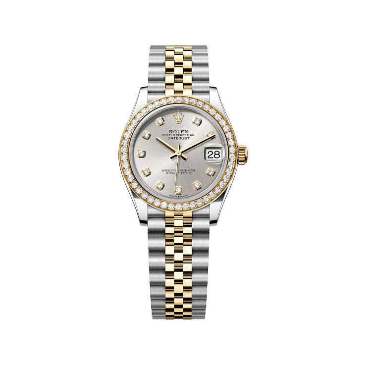 Datejust 31mm Steel & Yellow Gold Silver Diamond Dial Diamond Bezel Jubilee