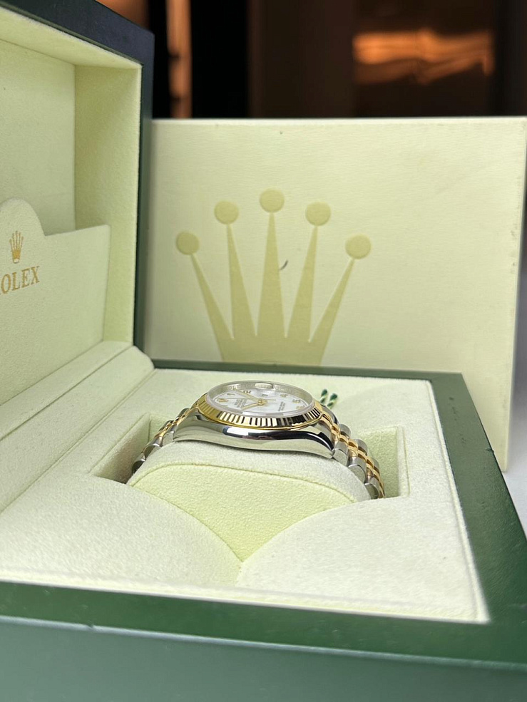 Datejust 36mm Steel & Yellow Gold White Arabic Dial Roulette Date