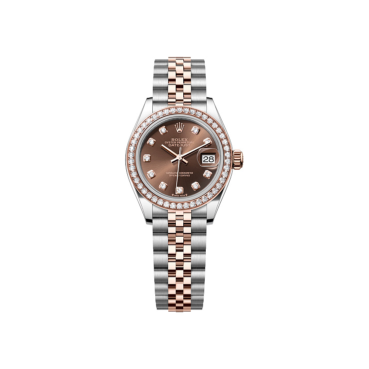Lady-Datejust 28mm Steel & Rose Gold Brown Diamond Dial Diamond Bezel Jubilee