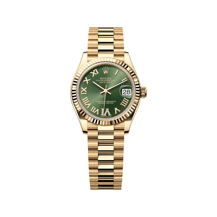 Datejust 31mm Yellow Gold Olive Green Roman Vi Diamond dial