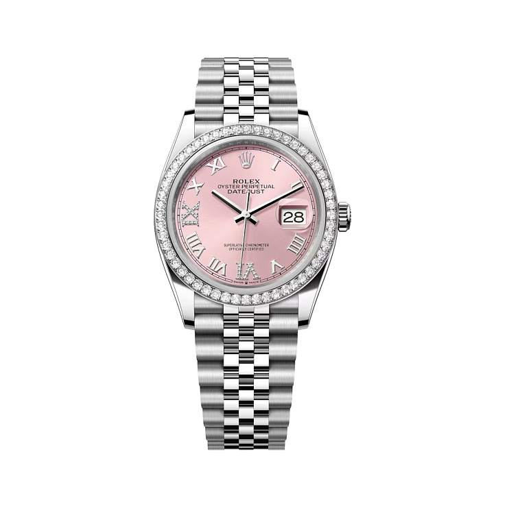 Datejust 36 Steel & White Gold Pink Dial Diamond bezel Jubilee Bracelet