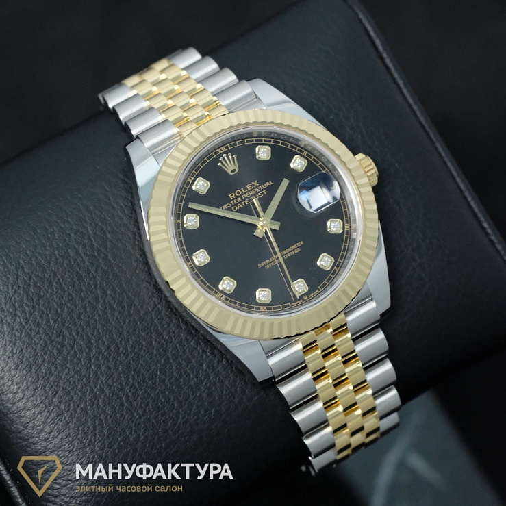Oyster Perpetual Datejust II Steel And Yellow Gold Black Dial With Diamonds