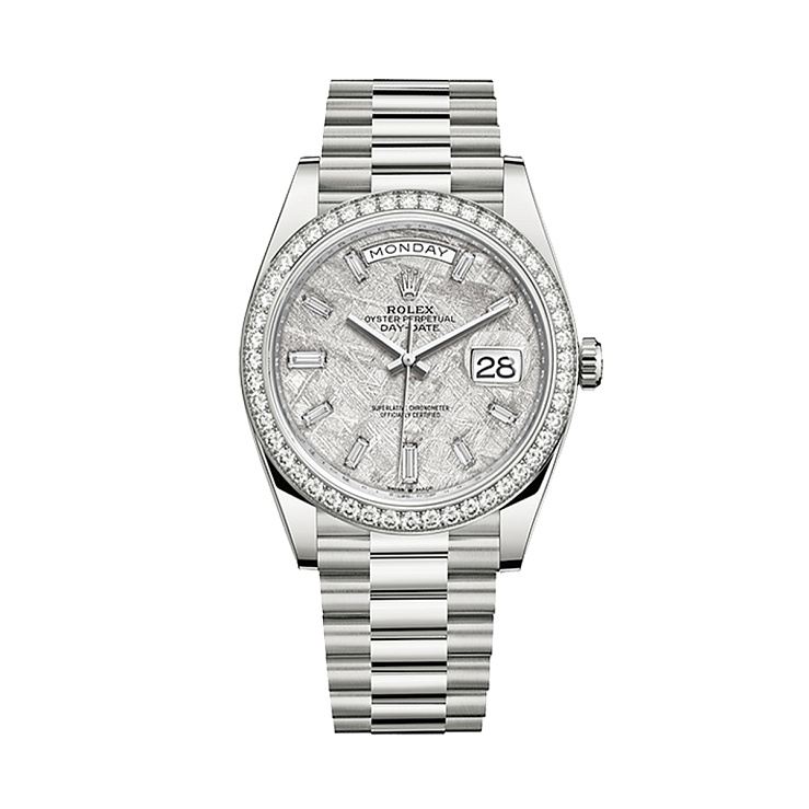 Oyster Perpetual Day-Date 40 mm White Gold Meteorite Dial Factory Diamonds