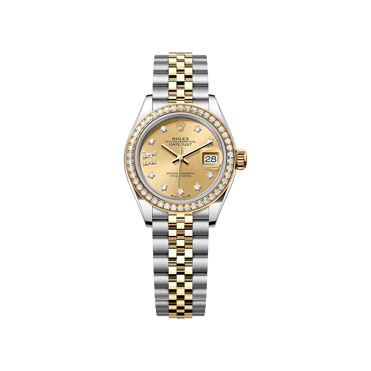 Lady-Datejust 28mm Steel & Yellow Gold Champagne 17 Diamonds Dial Diamond Bezel Jubilee