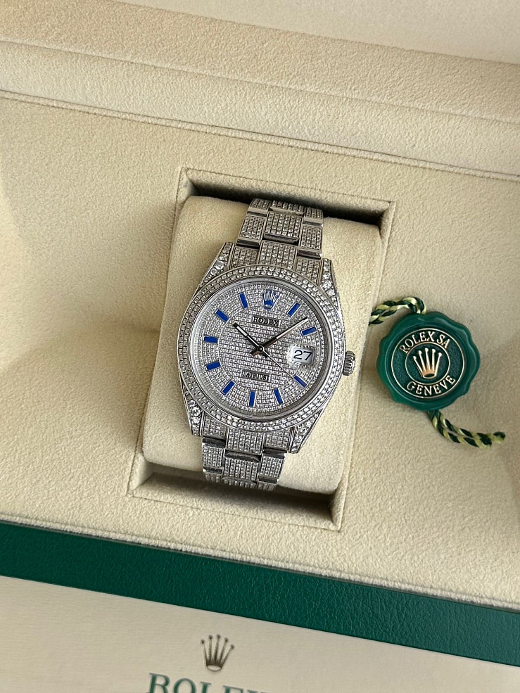 Datejust 41mm Custon Iced Full Pave Blue Index Dial