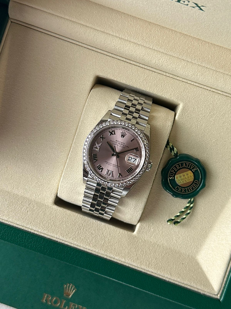 Datejust 36 Steel & White Gold Pink Dial Diamond bezel Jubilee Bracelet