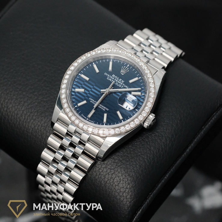 OYSTER PERPETUAL DATEJUST 36 OYSTERSTEEL  and White Gold Diamonds Bezel Flutted Motif