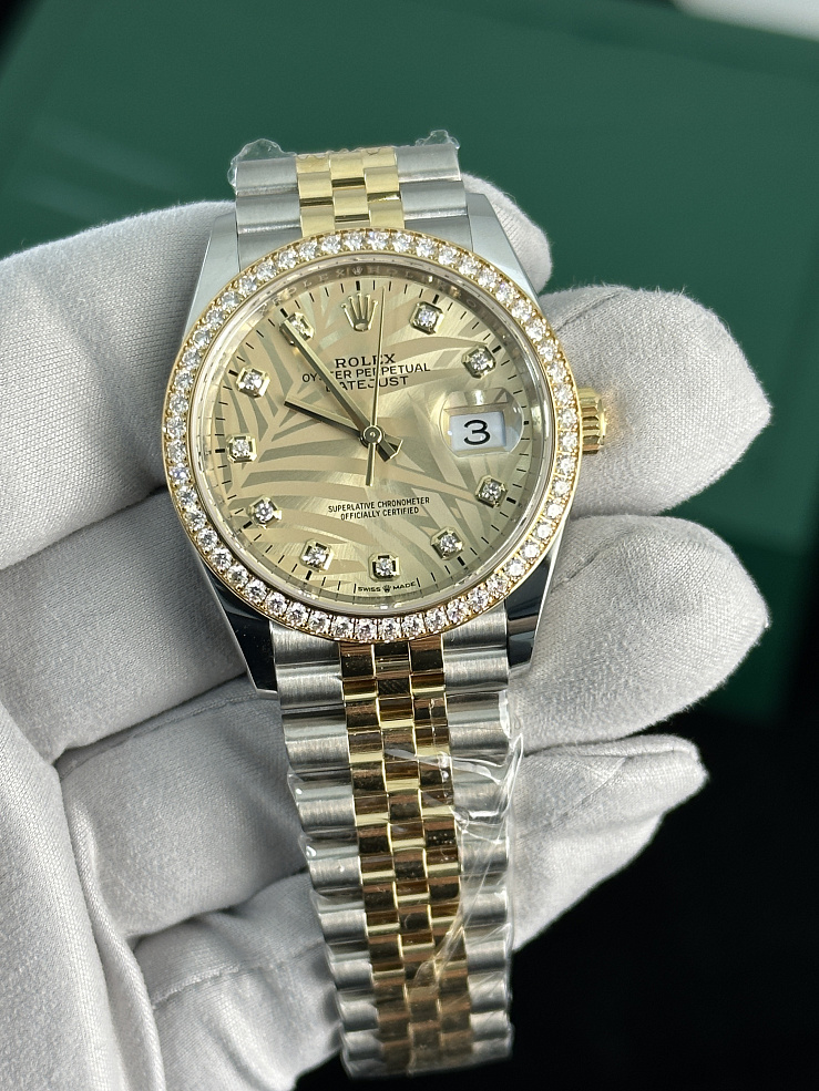Datejust 36mm Oystersteel Yellow Gold and Diamonds Golden palm-motif
